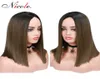 Brown14 inç ombre bob peruk siyah köklü düz sentetik saç omuz orta kısım ısıya dayanıklı fiber7654635