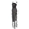 Casual Dresses Women Sexy Asymmetrical Lace Dress See Through Slash Neck Strapless Side Split Bodycon Club Party Evening Outfit