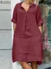 Casual Dresses 2024 ZANZEA Autumn Women Lapel Neck Long Sleeve Dress Elegant Office Work Sundress Cotton Shirt Vestido Kaftan Robe Femme