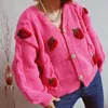 Women's Sweaters Puloru Casual Loose Knit Sweater Cardigans Women Fall Winter Strawberry Embroidery Long Sleeve V-neck Button Down Outerwear