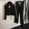 Women's Tracksuits designer 2023 New Set Stripe Ribbon Spliced Standing Neck Long Sleeve Zipper Coat Drawstring Elastic Waist Casual Pants 2Z9X