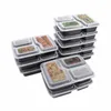 Take Out Containers 10Pcs Meal Prep 3 Compartment With Lids For Picnic Office ( Black )