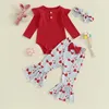 Ensembles de vêtements Né Baby Girl Saint Valentin Tenue My First Valentine Romper Pantalon évasé Printemps