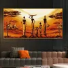 Donne africane Tramonto Tela Pittura Paesaggio astratto Poster e stampe Immagini a parete per soggiorno Decorazione corridoio domestico2988