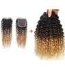 1B427 OMBRE VIRGIN KINKY CURLY HAIR WAEVE BUNDLES with Brazilian Human Hair 3バンドル44フルレース閉鎖1405811