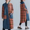 Blusas de mujer SuperAen Vintage camisa vaquera con paneles a cuadros mujer 2024 otoño vestido holgado de talla grande