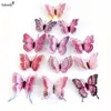 KEYTHEMELIFE 12st Pack Double Layer Butterfly Wall Stickers 3D fjärilar Färgglad sovrumsdekor för heminredning B51298M