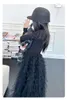 Big girls tiered gauze cake dresses old kids long sleeve splicing lace tulle long dress teenagers princess clothes Z7105