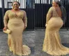 2022 New Gold Lace Vestidos de Ocasião Especial Plus Size Mulheres Negras Manga Longa Barco Decote V Aberto Voltar Vestido Formal Noite Elega8375114