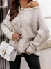 Women's Sweaters Bohemian Vintage Jumper Knitwear Tops Solid Slim Casual Pullovers Women Clothing One Shoulder Pull