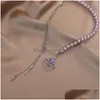 Anhänger Halsketten Lila Kristall Herzform Universum Halskette Für Frauen Exquisite Perle String Perlen Kette Choker Drop Lieferung Dhjlb