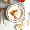 Płytki luksusowy styl nordycki złota obręcz crokery drobnoziarniste kości stołowe porcelanowe dania ceramiczne zestaw obiadowy zestaw obiadowy
