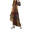 カジュアルドレスエレガントな女性マキシシャツドレスロッセロングスリーブヴェスティドス秋の春のヴィンテージレディース格子縞のファッションローブ