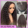 Prix en gros malaisien Péruvien Brésilien Natural noir Deep Wave 13x4 Swiss Lace Frontal Wig 100% Vierge Remy Remy Human