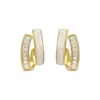 Stud Earrings Huitan Modern White Enamel Geometric Gold Color Chic Accessories For Women Daily Wear Shiny CZ Statement Jewelry