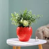 Vasi da tavolo carino forma originale acquacoltura vaso rosso disposizione decorazione vaso in ceramica fragola frutta fiore art