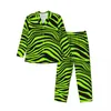 Nachtkleding voor heren Pyjama's Heren Groene Tijger Lijnen Thuis Nachtkleding Dierenprint 2-delige Casual pyjamasets met lange mouwen Comfortabel oversized pak