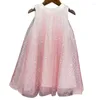 Party Dresses 2024 Summer Products Children's Clothes Girls Small Flying Sleeves Gradual Color Change Silver Light Princess Dress Jumpsuit