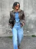 女性用ジャケットヴィンテージヒョウ柄の女性用ラペル長袖薄いデニムコートレディースファッションスプリングハイストリートアウター