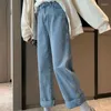 Dames jeans abrikoos broek blauwe bijgesneden broek voor dames pijp en capris hoge taille s met zakken een emo -kleding streetwear