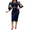 Casual Dresses Women Elegant Bodycon O Neck Three Quater Sleeves High Waist Office Ladies Work Wear Package Hip African Fashion Spring