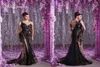 Sexig svart spets sjöjungfru aftonklänningar ärmlös Applique Tulle Women Pageant Party klänningar Long Prom Dress Vestidos de Novia4527856