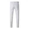 Jeans pour hommes High Street Mode Hommes Blanc Patch Stretch Skinny Ripped Designer Grande Taille Pantalon Streetwear