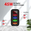 4 USB 45W wandlader Snel opladen 3.1A snellaadadapter LCD digitaal display Amerikaanse telefoonoplader voor iPhone 15 14 13 12 11 Pro Max Huawei Samsung Travel Home SmartPhone