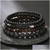 Fili di pietra naturale con perline Braccialetti con ciondoli in legno Set di gioielli elastici fatti a mano per yoga per donne e uomini Consegna di goccia Dho97