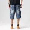 ABOORUN Mens Plus Size Loose Baggy Denim Shorts Fashion Streetwear Hip Hop Skateboard Cargo Jeans Short for Male R1402 240306