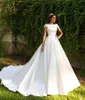 Nuovi abiti da sposa modesti in raso Aline con maniche ad aletta Collo gioiello Abiti da sposa semplici ed eleganti su misura4028509