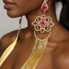 Stonefans Luxe metaal Lange Tassel oorbellen Fashion Oversize Statement Earring Wedding Drag Queen Jewelry 240305