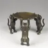 Chińska brązowa płyta Koty Zwierzę 3 lampa olejowa świeca uchwyt świecznika Statua 225c