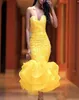 Chic Yellow Cocktail Party Dresses Sweetheart Lace African Short Prom Evening Gowns Tiered Ruffles Sexy Special Occasion Dress3795955