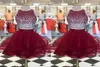 New Short Burgundy Prom Dress 2019 Two Pieces Jewel Neck Bling Beaded Bodice Ruffles Skirts Organza Homecoming Party Dresses Gowns5910779