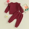 Clothing Sets Toddler Baby Girl Clothes Fall Winter Outfits Solid Color Ruffle Long Sleeve Crewneck Sweatshirt And Jogger Pants Set