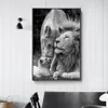 African Lions Family Black and White Canvas Art Plakaty i drukuje zwierzęta Płótno Obrazy na Wall Art Pictures Decor Home Decor250U