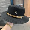 Metal R Letter Buckle Straw Hat Leisure Summer Sunscreen Hat Womens Fashionable Beach Hat Vintage Hat Church Hats 240226