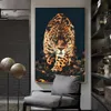Svart gyllene lejon tiger papegoja bland blommor lyxiga djur affisch modern konst canvas målning för vardagsrum vägg dekoration275g