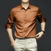 S-6xl Mens Long Sleeve Shirt Luxury Wrinkle Resistant Pure White Shirt Business Dress Casual Ice Silk Glossy Shirt 240301