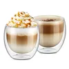 Set of 2 Double Wall Coffee Glasses Cups 250 millilitre 8 5 Ounce Double Layer Insulated Glasses Glass Tea Latte Glasses Cups Drin281L