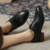 Dress Shoes EAGSITY Mixed Color Women Oxford Pointed Toe Brogue Block Heel Outdoor Leisure Walking Sneaker Diaily