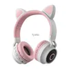 Fones de ouvido de telefone celular Orelhas de gatos (pão em formato de orelha de gato no vapor) rede vermelha emissora de luz fone de ouvido Bluetooth cartão dobrável sem fio H240312