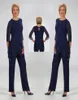 2020 Ursula Navy Mother of the Bride Pant Suits chiffon ankle طول الأكمام طويلة الأكمام الزفاف الضيف فستان كريستال الزي المسائي 1730739