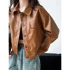 Kvinnorjackor Autumn Pu Jacket Korean Fashion Vintage Luxury Lapel Single-Breasted Short Motorcycle Street Trend Y2K Topps Coat