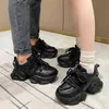 Men Women Chunky Sneakers Casual Shoes Platform Round Toe Thick Sole Lace-Up Ladies Trainers Black White Genuine Leather Synthetic Patchwork Ladies Autumn BB030