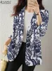 Mulheres outono blazer retro impresso casacos casual manga longa floral outerwear zanzea feminino único botão lapela jaquetas oversize 240229