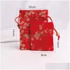 Schmuckbeutel Taschen Verpackung Display Dstring für Frauen Mädchen Lagerung Chinesische Seidenblume Stickerei Armband Anhänger Halskette Drop De Dh8Tx