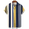 Men's Casual Shirts Vintage Striped Shirt Outdoor 3d Print Crop Top 2024 Summer Beach Loose Oversized Lapel Tees Social 5XL