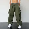 Men's Pants Mens Casual Elastic Waist Solid Color Sports Multi Woven Pocket Foot Working Streetwear Cargo Joggers Pant